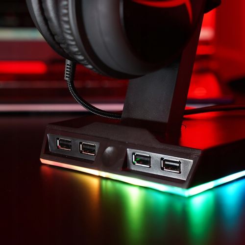STOJAK UCHWYT NA SŁUCHAWKI LED RGB PODŚWIETLENIE HUB + 4x USB na Arena.pl