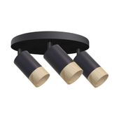 Conti lampa sufitowa plafon czarny 3x15W GU10 klosz czarny+drewniany