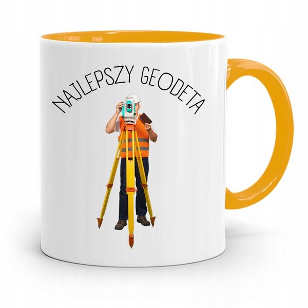 Kubek Żółty Dla Geodety Najlepszy Geodeta Prezent Z Nadrukiem Ze Zdjęciem zdjęcie 1