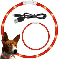 Obroża świecąca led dla psa i kota wodoodprna regulowana regulacja 47cm usb — Czerwony