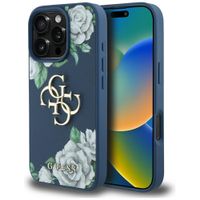 Etui Guess Grained Roses Big 4G logo do iPhone 16 Pro Max niebieski