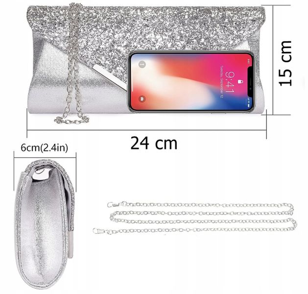 Kopertówka Torebka Wieczorowa Srebrna Wizytowa zdjęcie 11