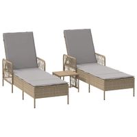 Leżak z poduszką 2-osoba 2 pcs Beżowy 35 x 35 x 32cm polirattan