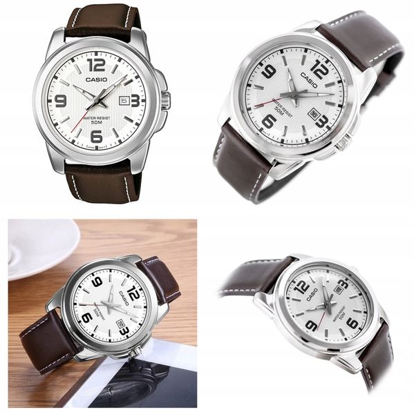 ZEGAREK MĘSKI CASIO MTP-1314 skórzany datownik + BOX +GRAWER zdjęcie 8