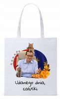 Mateusz Morawiecki Pis Torba Eco Biała Shopper Z Nadrukiem Ze Zdjęciem
