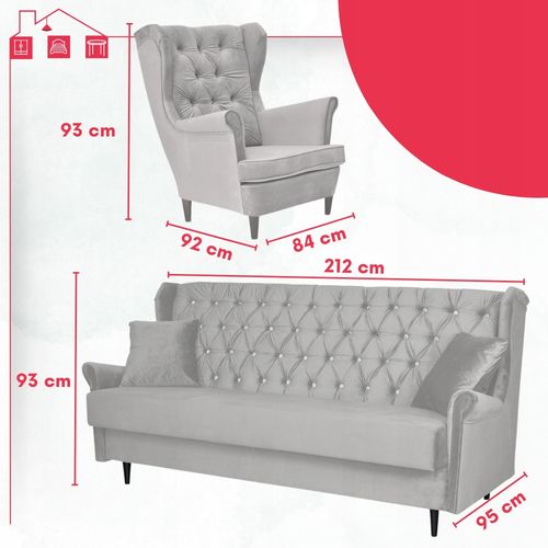 Zestaw wypoczynkowy welurowy komplet 2 fotele wersalka SZARY Family Meble na Arena.pl