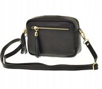 Laura Biaggi - torebka listonoszka skóra naturalna czarny groszek TS 04-554