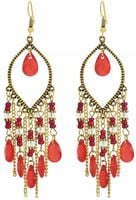 Kolczyki Etniczne Damskie Długie Orientalne Boho  F101_Czerwony