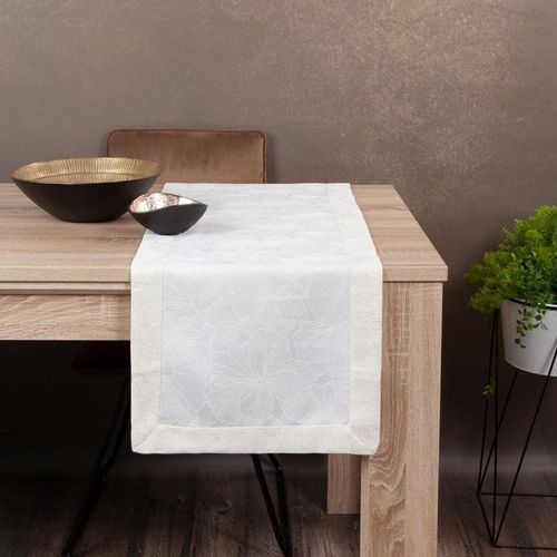 OBRUS BIEŻNIK ŻAKARDOWY WZÓR 40X200 CM KREMOWY na Arena.pl