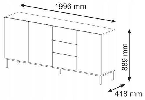 Komoda Ravenna C 200 cm 3D3S biały połysk rama na Arena.pl
