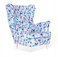 Fotel uszak ARI PRINT skandynawski  patchwork blue jasny
