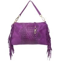 VERA PELLE torebka zamszowa listonoszka kroko z frędzlami V492 fioletowa