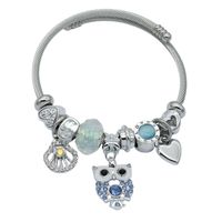 Bransoletka charms modułowa sztywna regulowana kolor srebrny Sowa 14