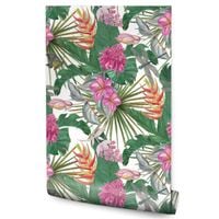 Tapeta W Rolce Malowane LIŚCIE Tropikalne Kwiaty