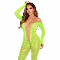 leg avenue bodystocking neonowa zielona koronka wężowa bez stop