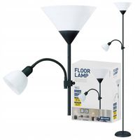 LAMPA podłogowa stojąca E27 + E14 czarna 180cm