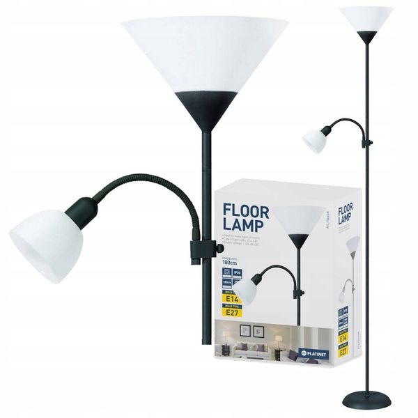 LAMPA podłogowa stojąca E27 + E14 czarna 180cm zdjęcie 1