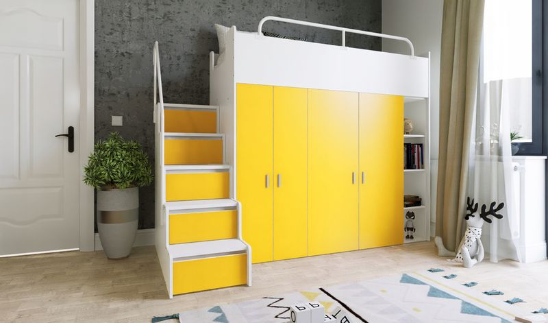 Łóżko piętrowe JSM2 90x200 + duża szafa i otwarty regał szary kolor zdjęcie 3