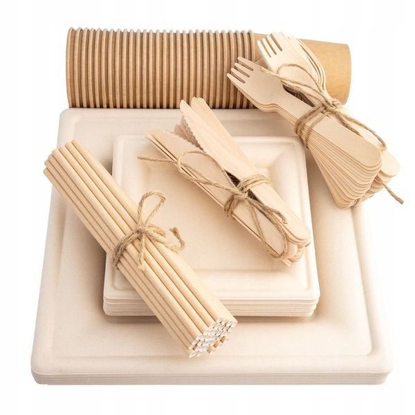 Zestaw z trzciny cukrowej kwadratowy brąz/12 osób zdjęcie 1