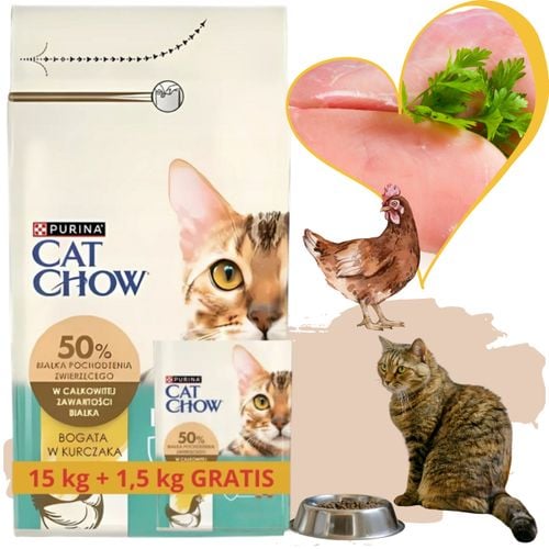 sucha karma dla kota z kurczakiem cat chow hairball 15 kg + 1.5 kg gratis na Arena.pl