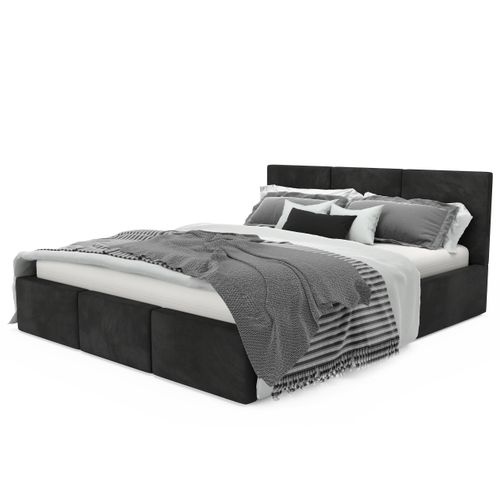 ŁÓŻKO TAPICEROWANE DO SYPIALNI 160x200 ŁÓŻKO PODWÓJNE Z POJEMNIKIEM CZARNE na Arena.pl