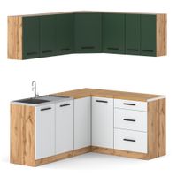 Kuchnia 3.2m Narożna Nowoczesna Duża Modułowa Wotan Butelkowa Zieleń Biały