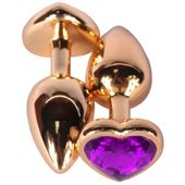 Stalowy Korek Analny Z Fioletowym Kryształkiem Gold Diamond Plug Heart Violet