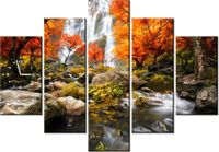 105CM 150CM ZEGAR 5 ELEM JESIENNY WODOSPAD DRUK OBRAZ