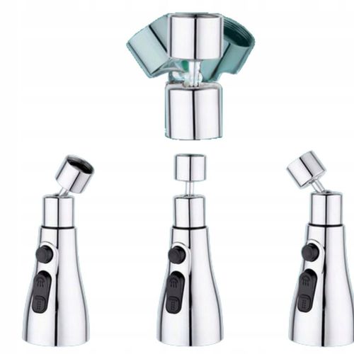 PRZEDŁUŻACZ KRANU KUCHENNEGO AERATOR ADAPTER PERLATOR 3 FUNKCJE 360 SREBRNY na Arena.pl