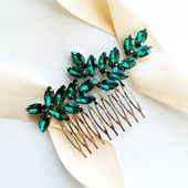 SREBRNA ozdoba zielone kamienie kryształki cyrkonie grzebyk do włosów GLAM