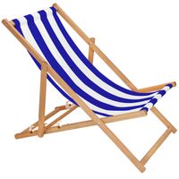 Leżak drewniany ogrodowy z 3-stopniową regulacją składany plażowy pasy biało-niebieskie