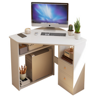 NOWOCZESNE NAROŻNE BIURKO TRÓJKĄTNE KOMPUTEROWE Z PÓŁKAMI BIAŁE 80x75