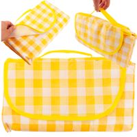 Duży Koc Piknikowy Turystyczny Plażowy Wodoodporny Mata Piknik Żółta Krata