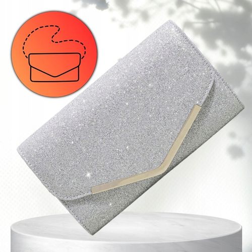 Srebrna Wieczorowa Torebka Kopertówka Błyszcząca na Ślub EFEKTOWNA Wizytowa na Arena.pl