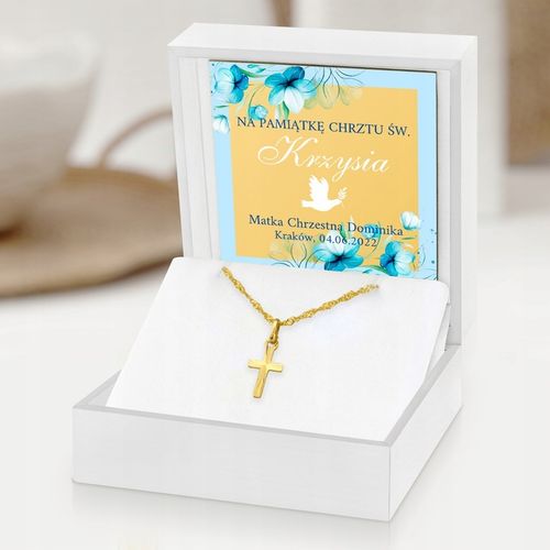 Złoty Krzyżyk z Łańcuszkiem na Chrzest dla Chłopca 585 Pamiątka Chrztu na Arena.pl