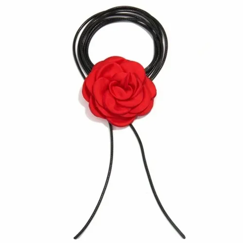 CHOKER NASZYJNIK ATŁAS RÓŻA CZERWONA MAŁA RZEMYK WALENTYNKI na Arena.pl