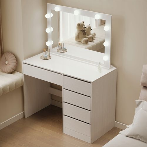 Toaletka kosmetyczna do makijażu wizażu z lustrem led nowoczesna biała na Arena.pl