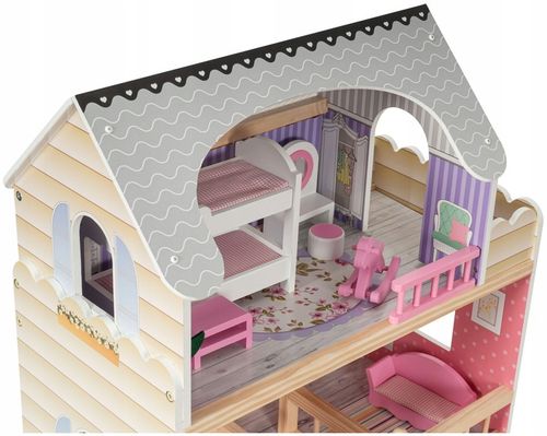Domek dla Lalek Drewniany Duży Oświetlenie LED Mebelki 3 Poziomy - XL 90cm na Arena.pl