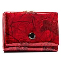 PETERSON portfel damski skórzany lakierowany z motylami P217 czerwony