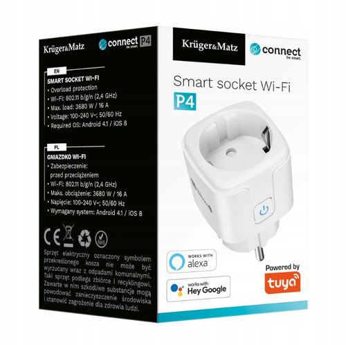 Inteligentne Gniazdko Wifi Kruger&Matz Connect P4 Białe Timer Tuya Km2202 na Arena.pl
