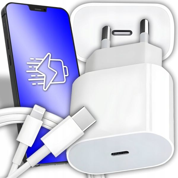 SZYBKA ŁADOWARKA DO IPHONE KOSTKA 20W + KABEL 1M / USB-C - IPHONE LIGHTING zdjęcie 1