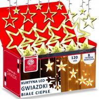 KURTYNA ŚWIETLNA LED GWIAZDKI LAMPKI ŚWIĄTECZNE CHOINKOWE GIRLANDA NA OKNO