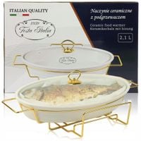 NACZYNIE CERAMICZNE NA ZŁOTYM PODRZEWACZU 2,1 L DO PODAWANIA POTRAW