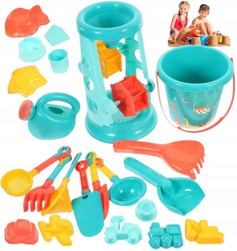 ZABAWKI DO PIASKU NA PLAŻE FOREMKI WIADERKO ŁOPATKA KONEWKA ZESTAW XXL na Arena.pl