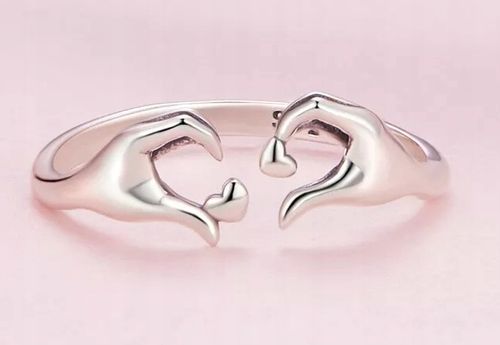 SREBRNY PIERŚCIONEK RODOWANY DLA KOBIETY SREBRO PRÓBA 925 DŁONIE SERCA na Arena.pl