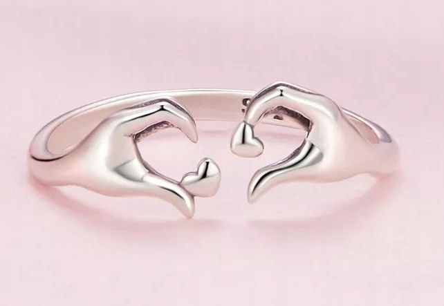 SREBRNY PIERŚCIONEK RODOWANY DLA KOBIETY SREBRO PRÓBA 925 DŁONIE SERCA zdjęcie 6