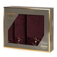 Komplet ręczników bawełnianych z bordiurą i haftem Eva Minge bordowe