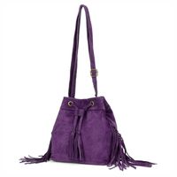 VERA PELLE torebka zamszowa listonoszka worek z frędzlami V477 c.fioletowa