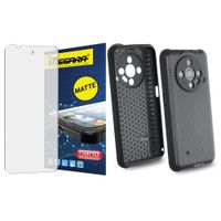 matowe szkło hybrydowe do hammer iron 6 - 6,56 + etui silikonowe czarne tpu