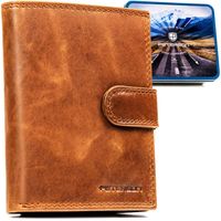 pionowy portfel męski ze skóry naturalnej w brązowym kolorze zamykany